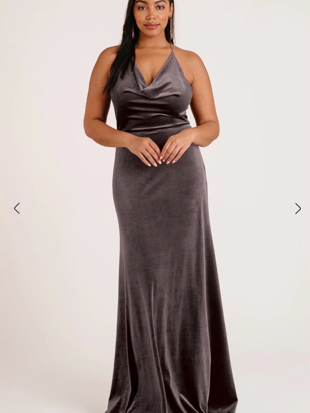 Jenny Yoo Charcoal Velvet Cowl Neck Maxi Dress